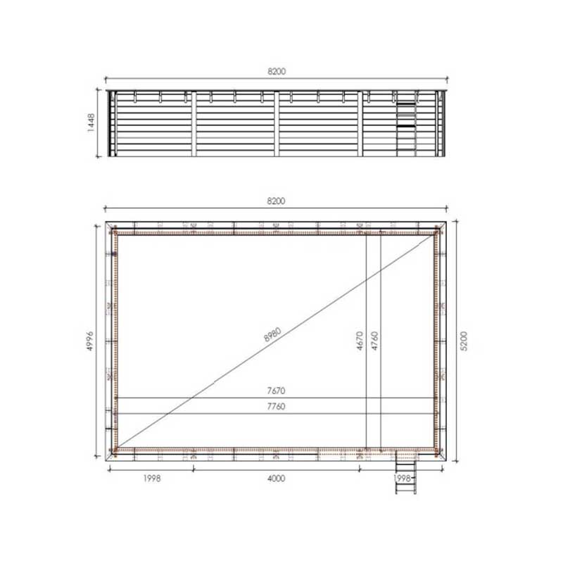 Piscina Fuori Terra In Legno Rettangolare 800 X 500 cm Losa Legnami