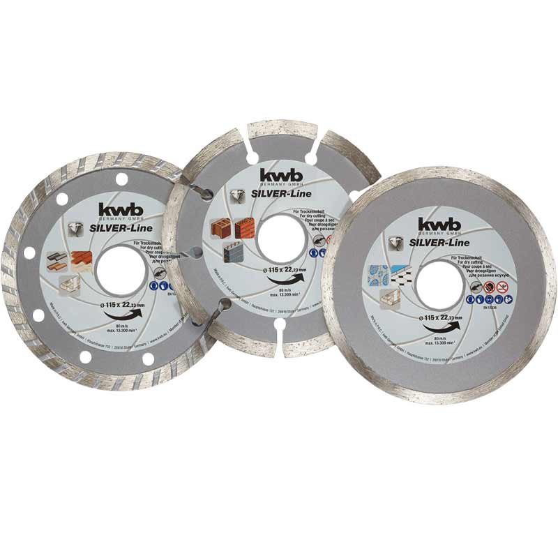 Dischi diamantati set da 3 pz 115 mm Kwb