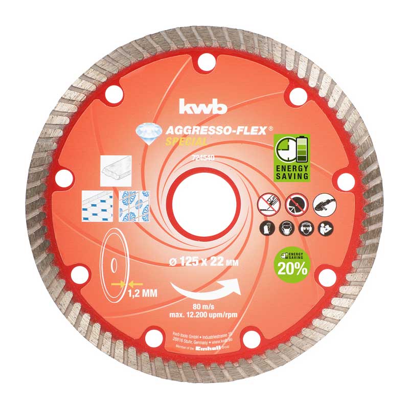 Disco da taglio diamantato turbo 115 x 22 m Kwb