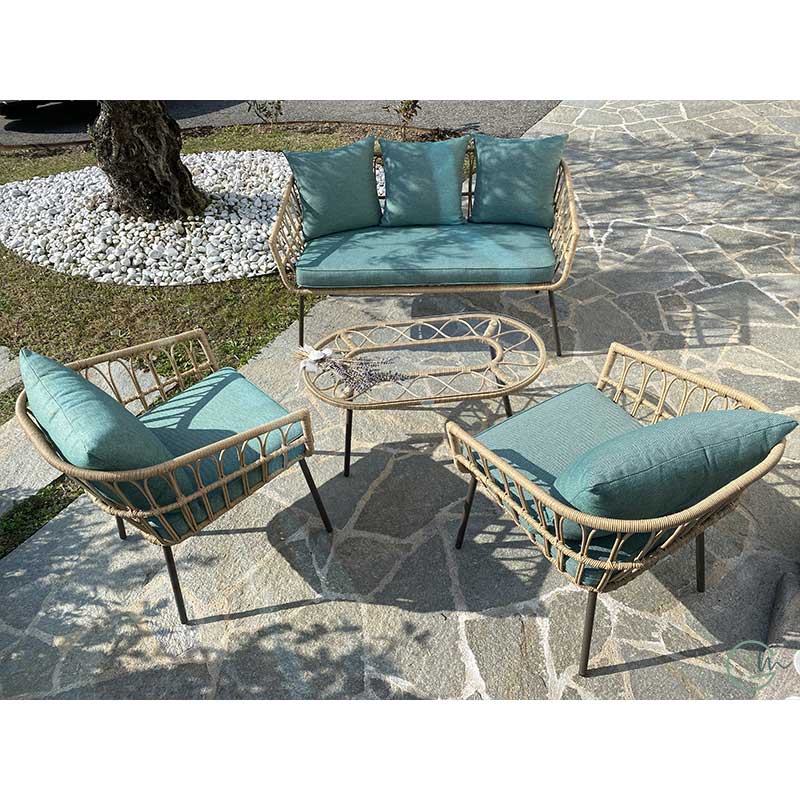 Salotto Da Giardino In Polyrattan e Ferro Cloe