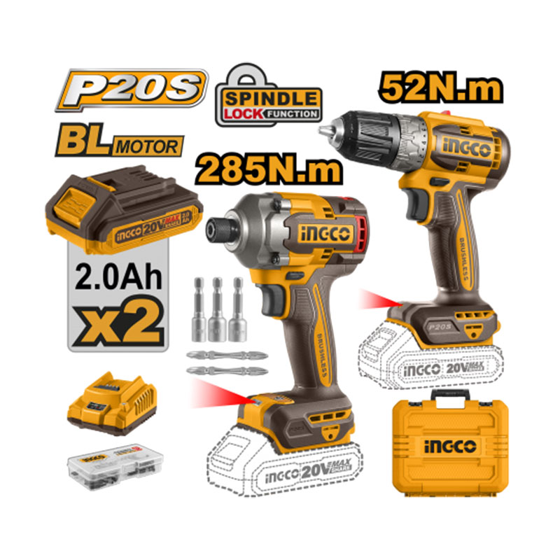 Ingco CKLI20272E 20V avvitatore impulsi e Trapano a batteria con 2 Batterie