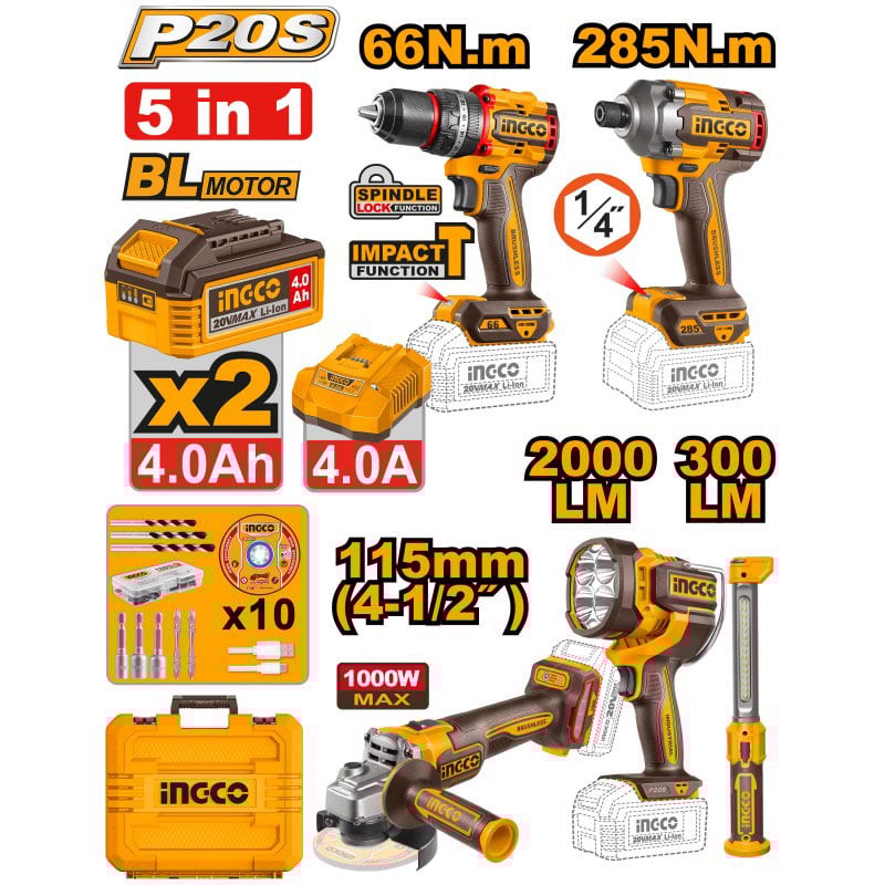 Ingco COSLI250692E Set 20V Smerigliatrice lampada Trapano a batteria