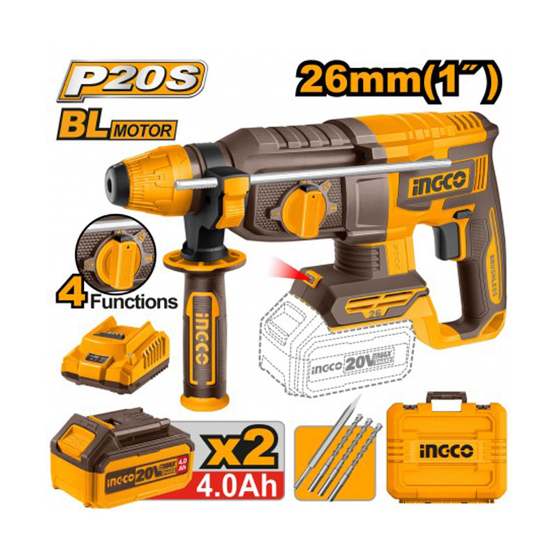 Martello demolitore a batteria 20V (2X4.0 AH) Ingco CRHLI202682E