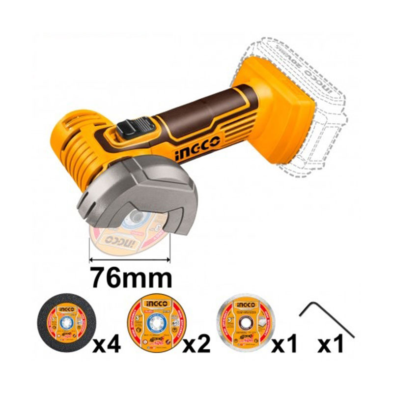 Smerigliatrice A Batteria Solo Con Disco da 75 mm Ingco CAGLI76011