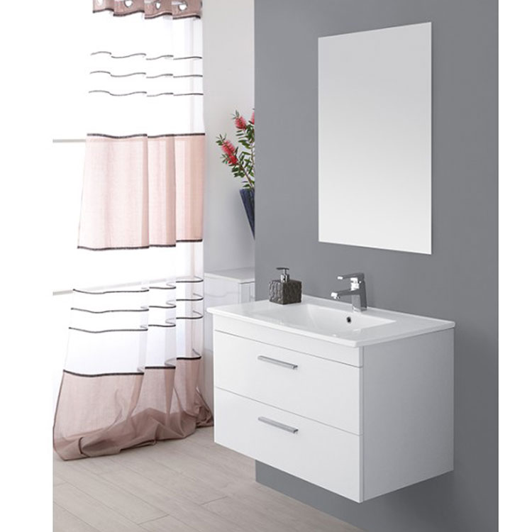 Mobile da bagno sospeso 80 cm 2 cassetti bianco lucido Feridras