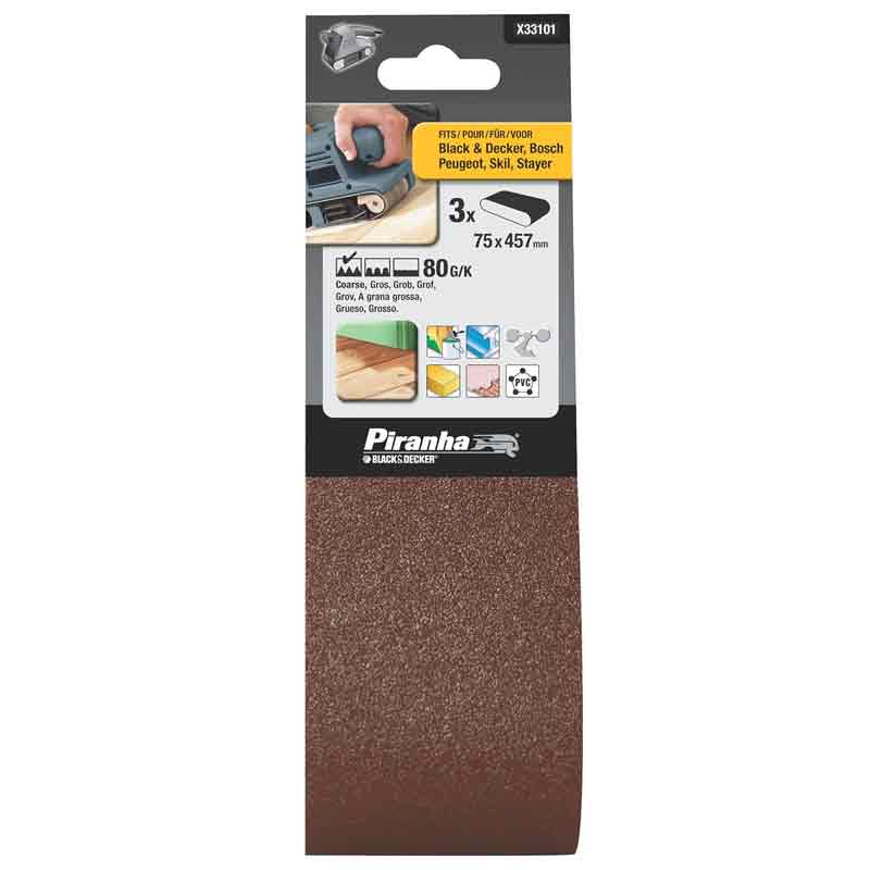 Nastri 75x457 mm Grana 80 per levigatrici a nastro Black and decker X33101