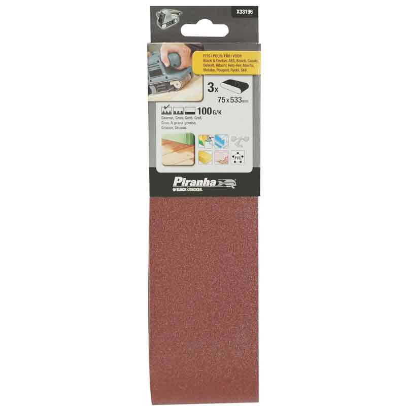 Nastri 75x533 mm Grana 100 per levigatrici a nastro Black and decker X33196-XJ
