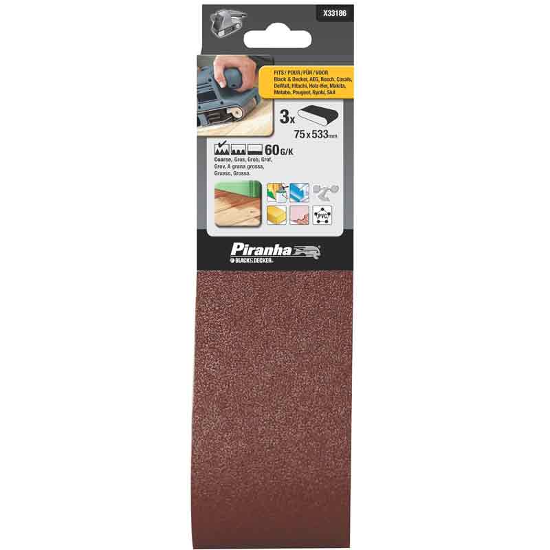 Nastri abrasivi 75x533 mm Grana 60 per levigatrici a nastro Black and decker X33186-XJ