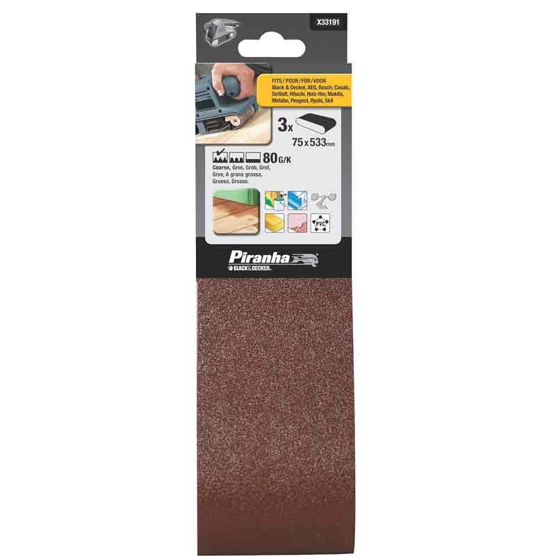Nastri 75x533 mm Grana 80 per levigatrici a nastro Black and decker X33191-XJ