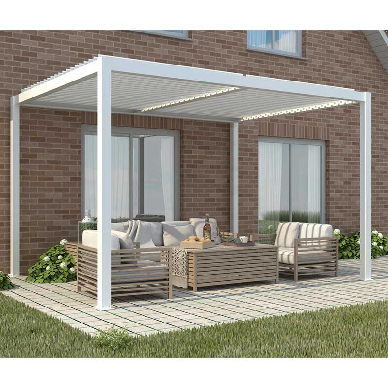 Pergola Bioclimatica Motorizzata 400x400 Cm (10x10cm) In Alluminio Bianca