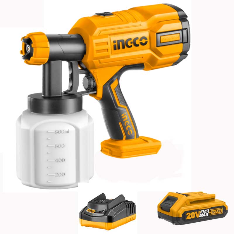 Pistola a spruzzo aerografo a batteria 20 V 2.0 Ah Ingco CSGLI2001