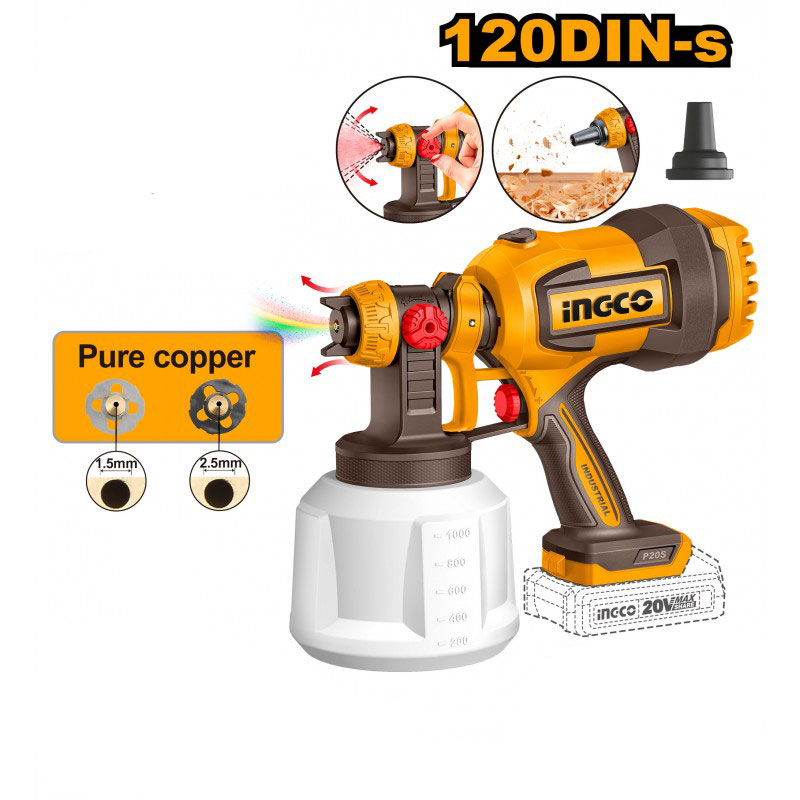 Pistola a spruzzo aerografo a batteria 120DIN-s CSGLI2004 Ingco