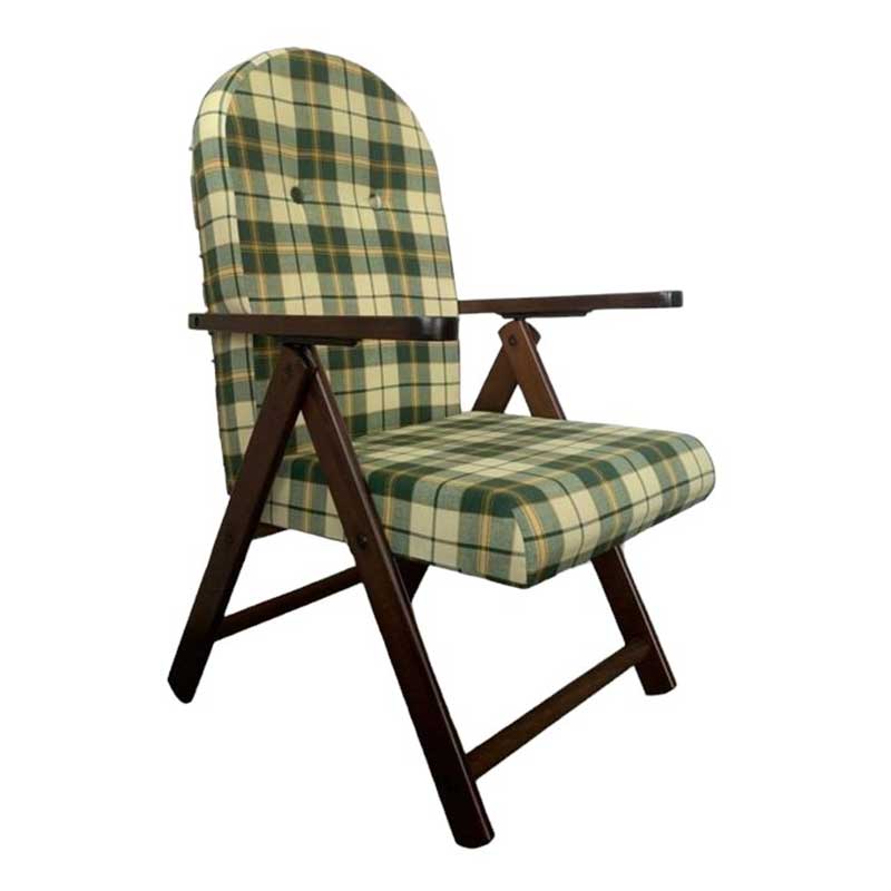 Poltrona in legno Amalfi con cuscino fantasia quadri