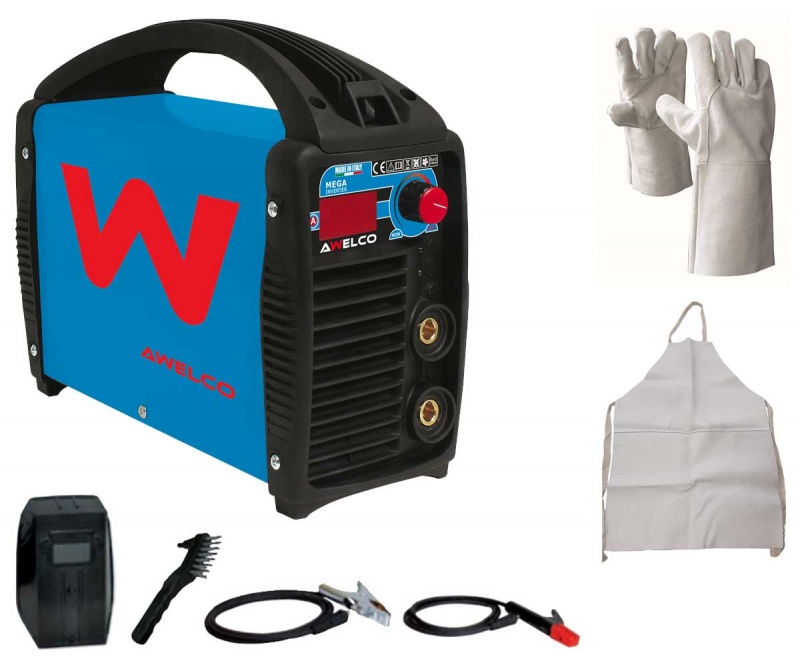 Saldatrice inverter ad elettrodo Awelco Mega 150 e 180 guanti e grembiule in omaggio