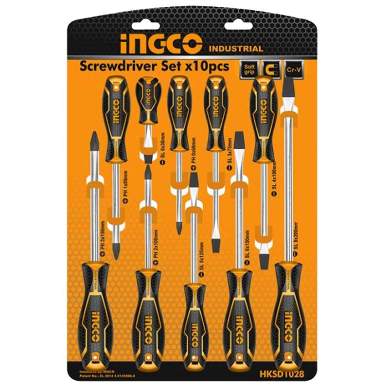 Serie di 10 cacciaviti Ingco HKSD1028