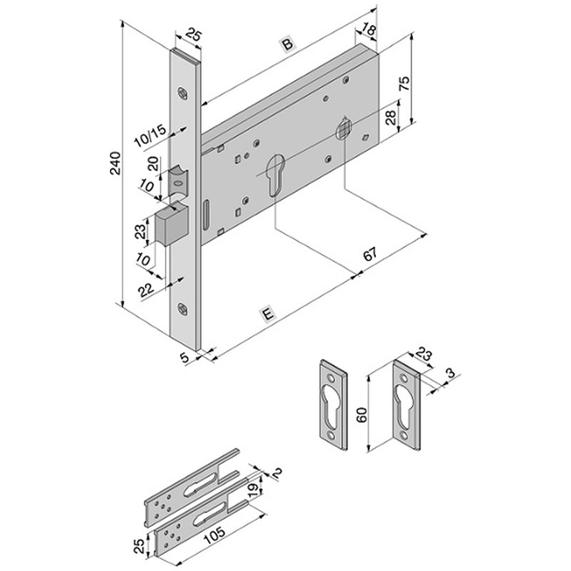 Serratura per porte in alluminio a infilare 80 mm Welka 12780150