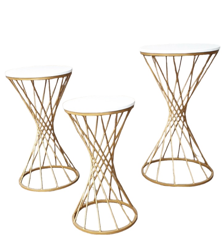 Tavolini in metallo con ripiano in legno set 3 pezzi Intreccio Made in Italy