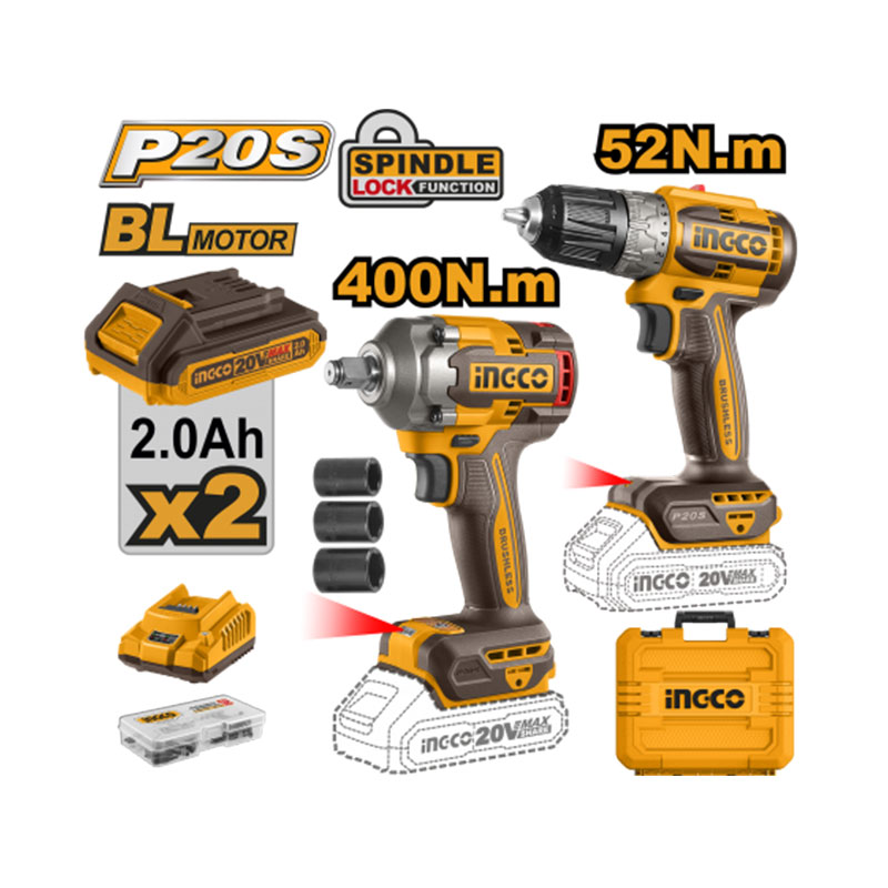 Trapano avvitatore a batteria e avvitatore a impulsi con due batteria 20V Ingco