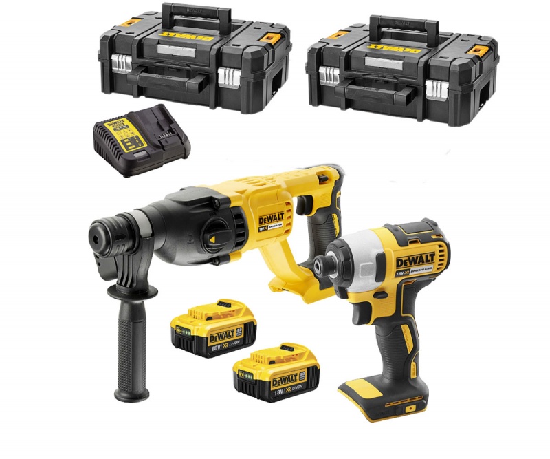 Tassellatore a batteria + Avvitatore ad impulsi 2 batterie 4 Ah Dewalt DCK2023M2T-QW