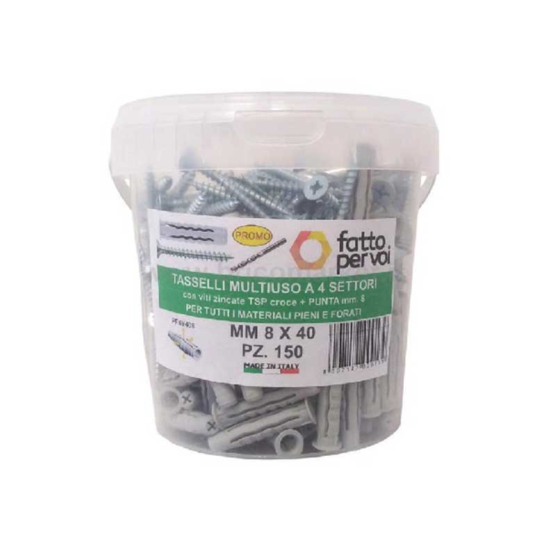 Tasselli In Nylon 8 x 40 mm Con Viti e Punta 150 Pz