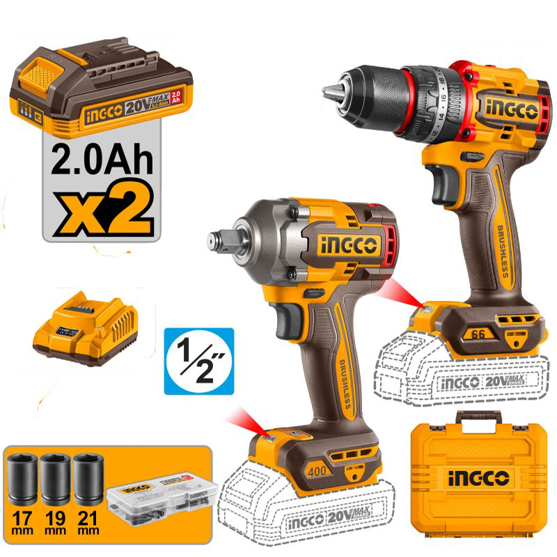 Trapano a percussione a batteria avvitatore ad impulsi (20V 2x2.0 Ah) Brushless Ingco CKLI20275E
