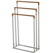 Piantana portasciugamano in acciaio cromato e bamboo 3 bracci alto 75 cm Feridras 154016-b