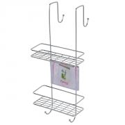 Mensola rettangolare 2 ripiano con gancio doccia in acciaio cromato linea francy Feridras 160025-b