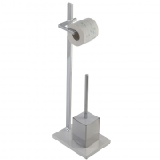 Piantana portascopino e portarotolo in acciaio cromato e bianco alto 72 cm Feridras 230002-b