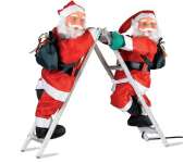 Babbo natale doppio su scala rigida luminosa snodabile Rosa Trade