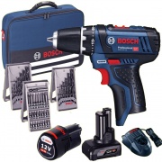 Bosch GSR 12V-15 Trapano a batteria 2 Batterie 2.0 AH e 4.0 Ah + 39 accessori + Borsa
