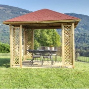 Gazebo in legno di pino 315x315cm con tetto in tegole Stromboli Losa Legnami