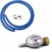 Regolatore per stufe a gas con tubo e fascette in metallo