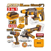 Ingco COSLI241198E Set 20V Smerigliatrice Tassellatore Trapano a batteria