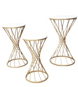 Tavolini in metallo con ripiano in legno set 3 pezzi Intreccio Made in Italy