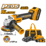 Smerigliatrice angolare a batteria 115 mm 20V (2x4.0Ah) Ingco CAGLI2011582