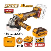 Smerigliatrice angolare a batteria 115 mm 20V (2x4.0Ah) Ingco CAGLI271532E